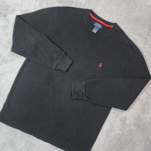 Polo Ralph Lauren Waffle Knit Sweater Shirt Mens XL Black Long Sleeve Thermal